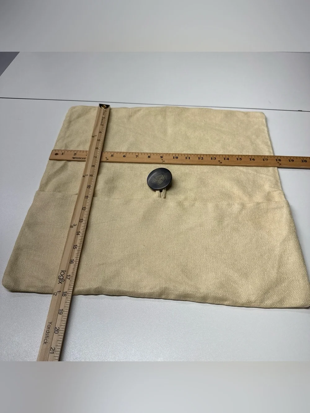Pottery Barn Gold Light Yellow Pillow Cover 100% Linen Large Button 18